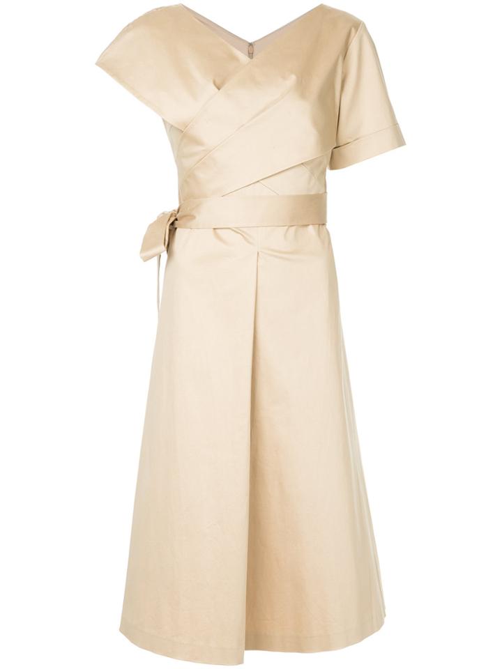 Goen.j One Shoulder Belted Midi Dress - Nude & Neutrals