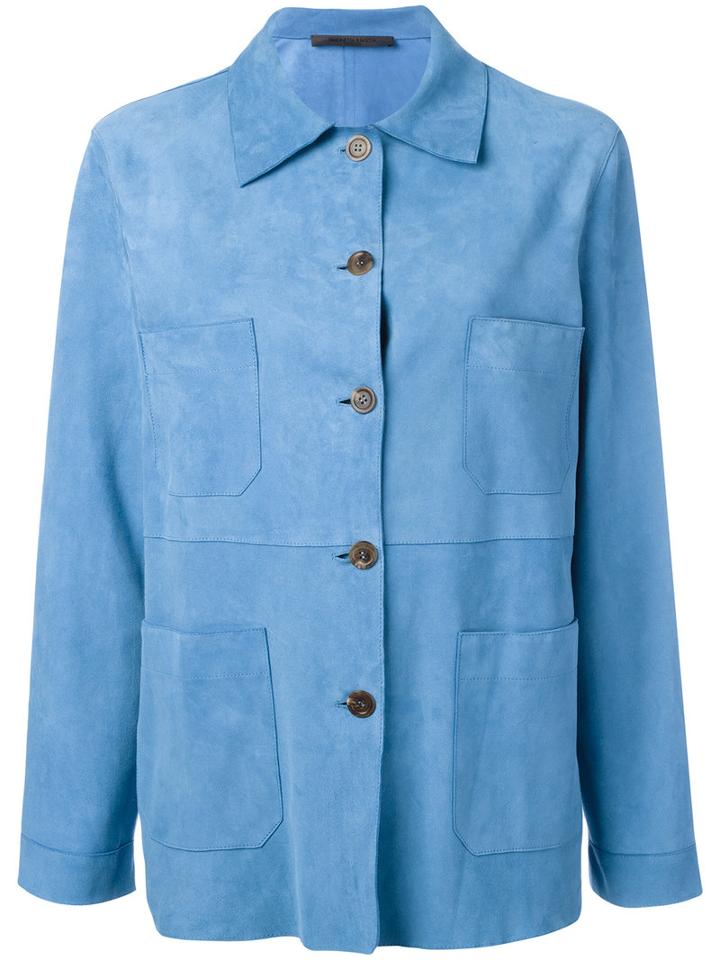 Simonetta Ravizza - Pocket Detail Jacket - Women - Suede/cupro - 42, Blue, Suede/cupro