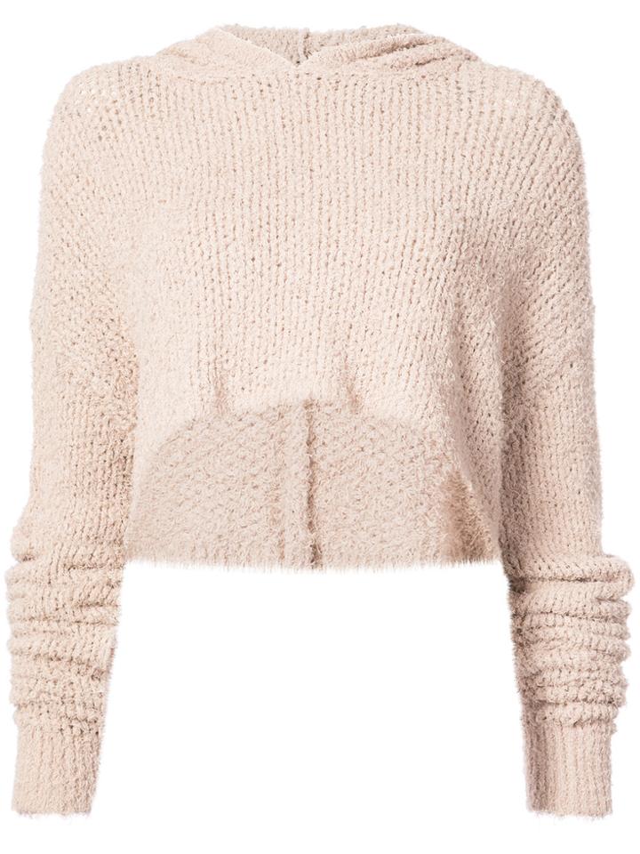 Unravel Project Mesh Knit Cropped Hoodie - Pink & Purple