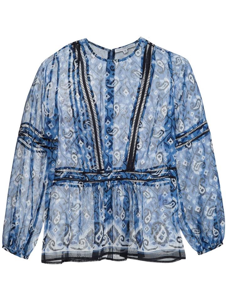 Veronica Beard Printed Blouse, Women's, Size: 8, Blue, Silk