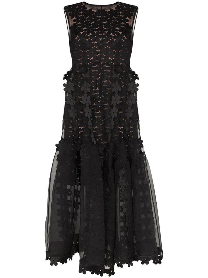 Paskal Flower Detail Sheer Midi Dress - Black