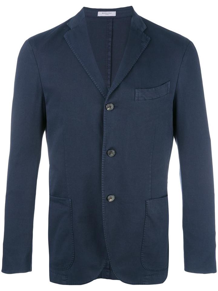 Boglioli Three Button Blazer, Men's, Size: 54, Blue, Cotton/spandex/elastane/cupro