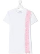 Msgm Kids Teen Gingham Ruffle-trimmed T-shirt - White