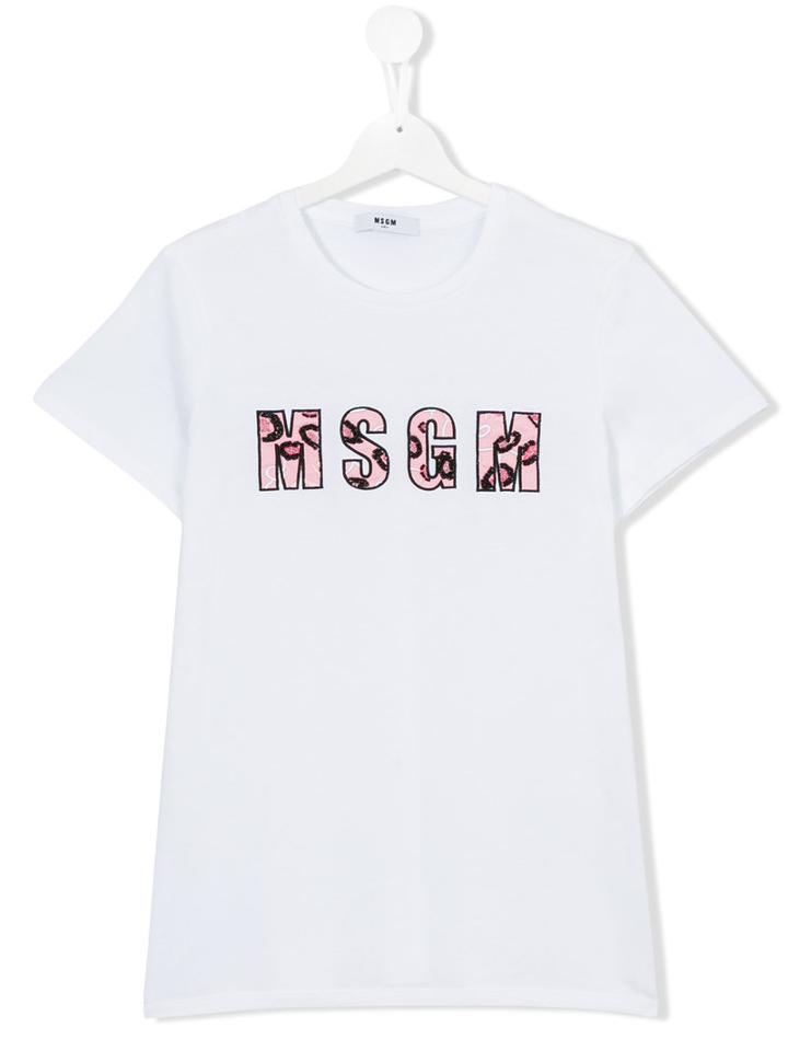 Msgm Kids Beaded Logo T-shirt, Girl's, Size: 14 Yrs, White