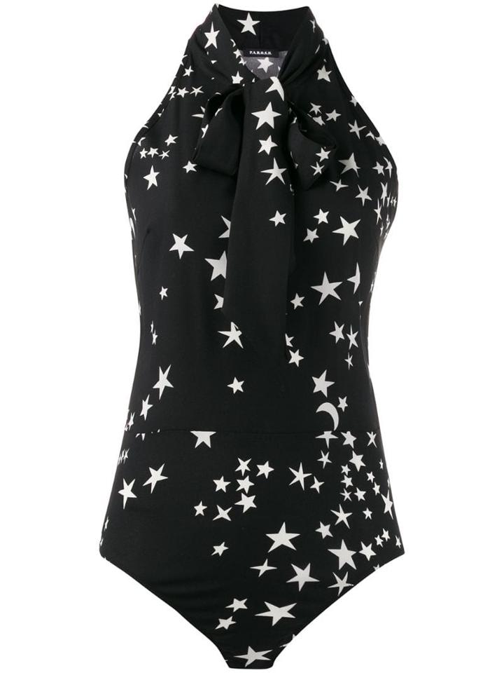 P.a.r.o.s.h. Star Print Pussy Bow Top - Black