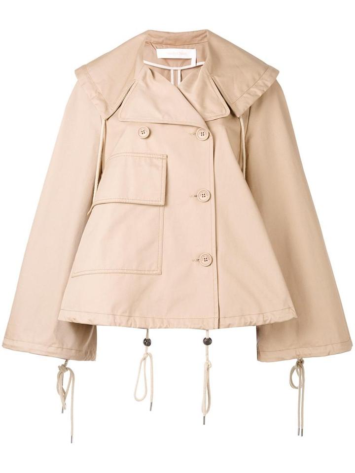 See By Chloé Dislocated Fastening Oversized Jacket, Women's, Size: 38, Nude/neutrals, Cotton