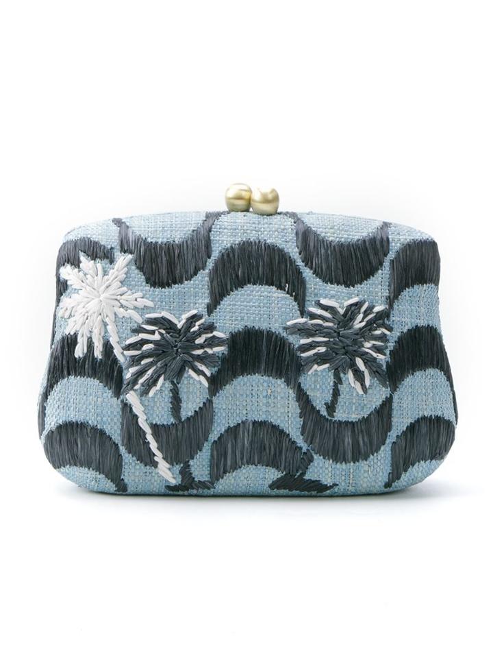 Serpui Woven Clutch, Women's, Blue, Straw