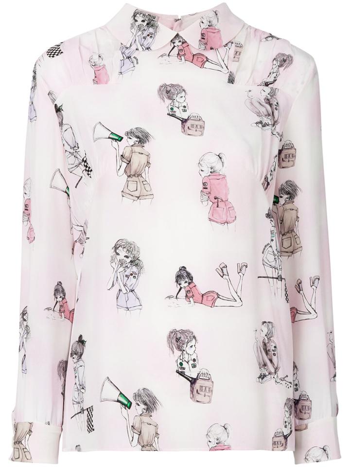 Miu Miu Lady Print Shirt - Pink & Purple