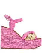 Casadei Riviera Wicker Wedge Sandals - Pink