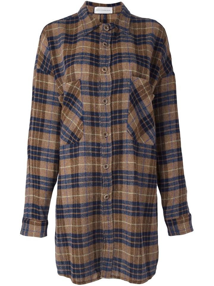 Faith Connexion Plaid Long Fit Shirt, Women's, Size: Xs, Brown, Polyamide/virgin Wool