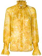 Sonia Rykiel - Flora Print Frilled Blouse - Women - Silk - 40, Yellow/orange, Silk