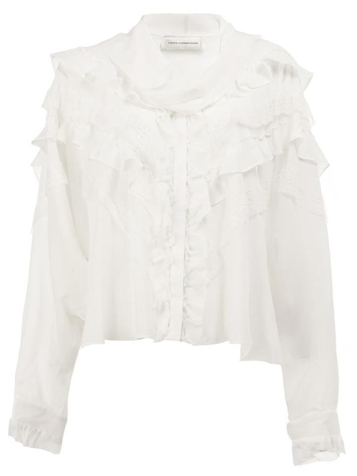 Faith Connexion Ruffled Blouse, Women's, Size: Medium, White, Polyamide/silk