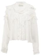 Faith Connexion Ruffled Blouse, Women's, Size: Medium, White, Polyamide/silk