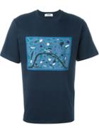 Msgm Paris Map Print T-shirt, Men's, Size: M, Blue, Cotton
