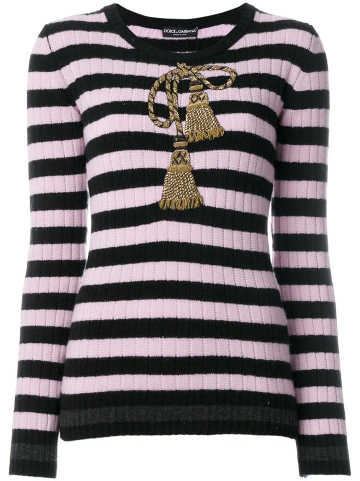 Dolce & Gabbana Tassel Embroidered Striped Top - Black
