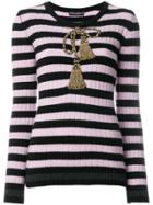 Dolce & Gabbana Tassel Embroidered Striped Top - Black