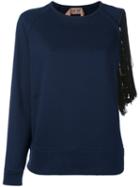 No21 - Fringe-trimmed Sweatshirt - Women - Cotton/viscose/polyester - 42, Blue, Cotton/viscose/polyester