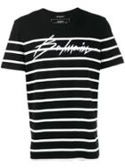 Balmain Striped Signature Logo T-shirt - Black