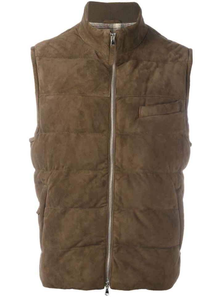 Eleventy Padded Gilet, Men's, Size: 58, Brown, Suede/cotton