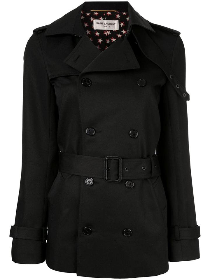 Saint Laurent Belted Short Trench Coat - Black