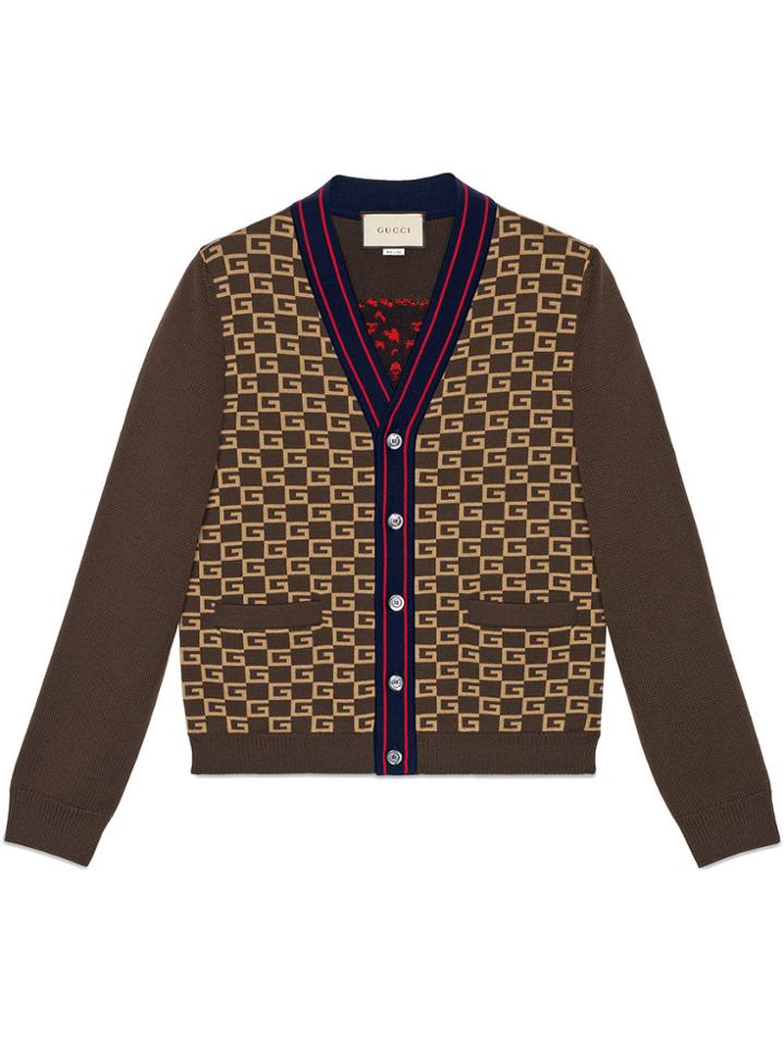Gucci Square G Cardigan With Tiger - Brown
