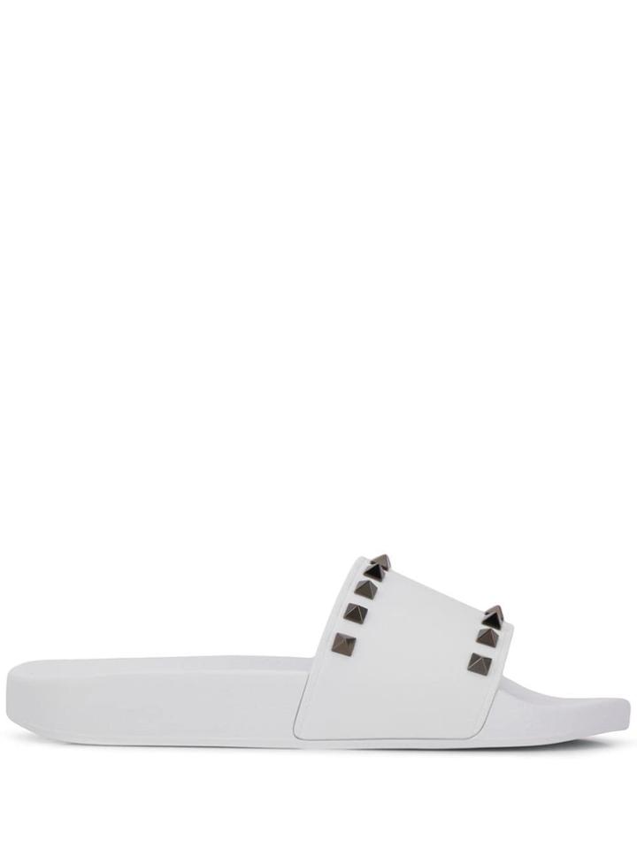 Valentino Rockstud Pool Slides - White