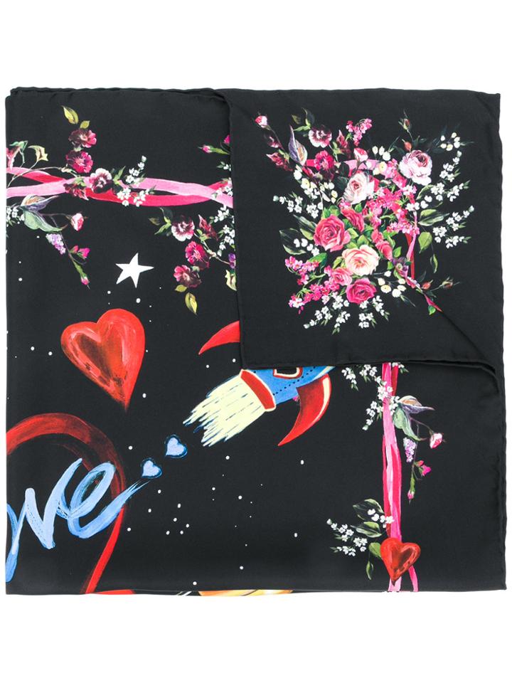 Dolce & Gabbana Space Robot Printed Scarf - Black