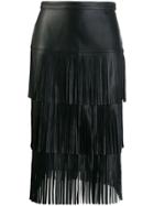 Karl Lagerfeld Fringed Leather Skirt - Black