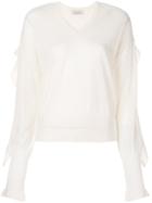 Laneus Ruffle Trim Jumper - White