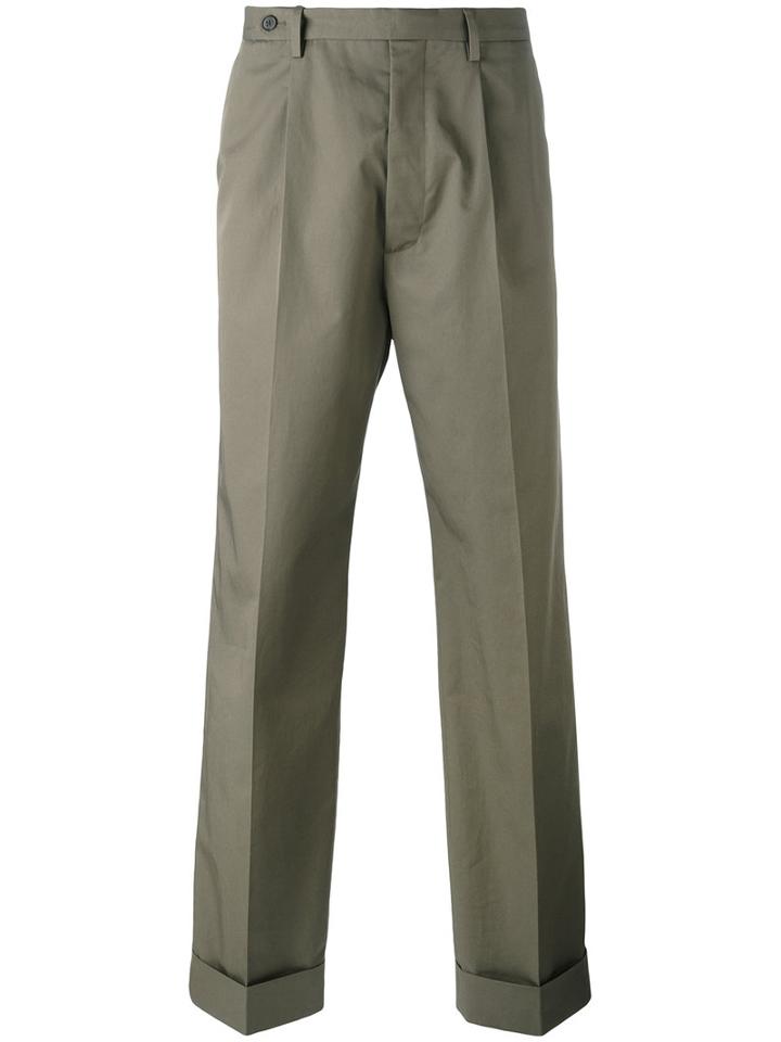 Maison Margiela Straight Leg Turn Up Trousers, Men's, Size: 50, Green, Cotton