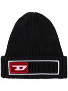 Diesel Ribbed Logo Beanie Hat - Black