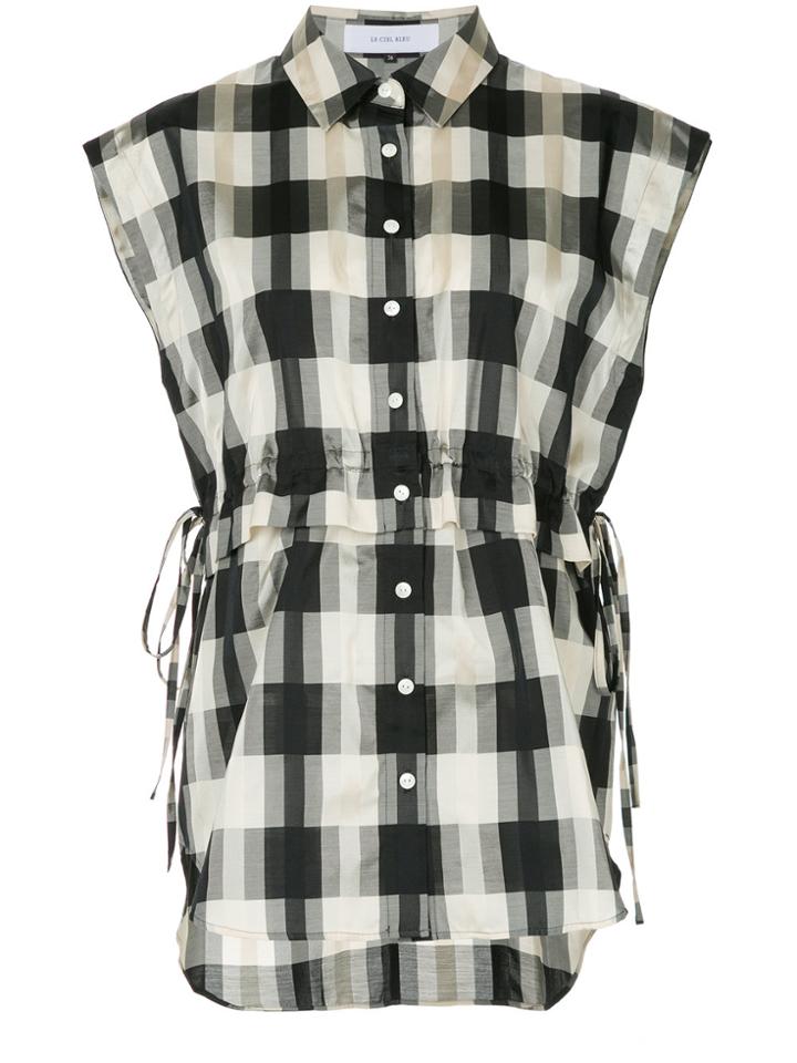 Le Ciel Bleu Checked Ruched Waist Play Shirt - Black
