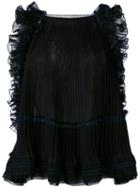 Chloé - Pleated Ruffle Trim Top - Women - Silk/cotton/polyester - 38, Black, Silk/cotton/polyester