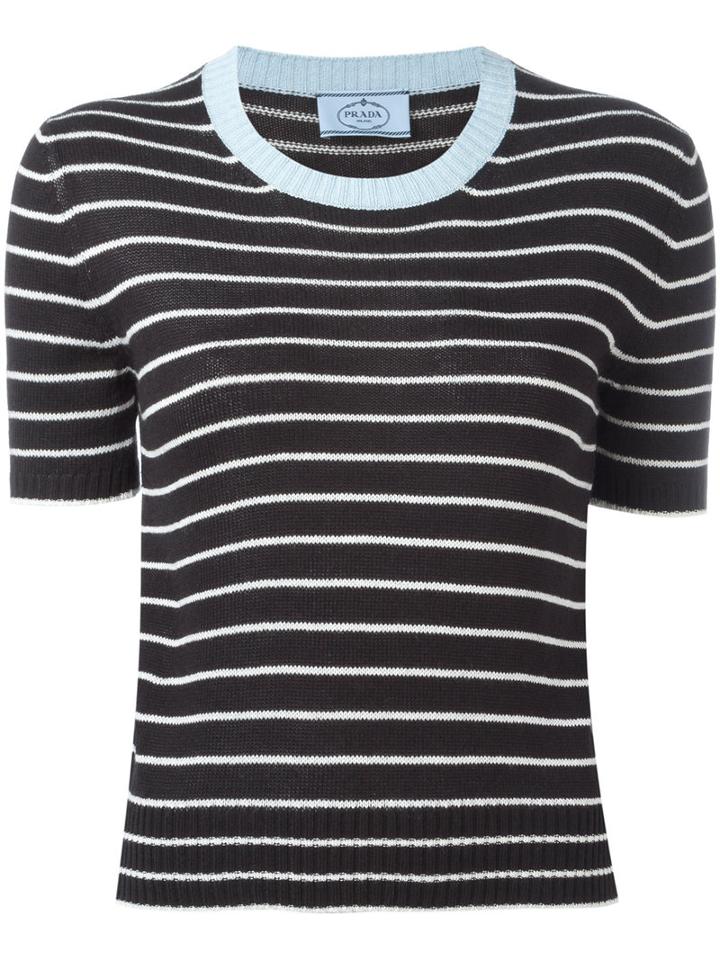 Prada Striped Knit T-shirt, Women's, Size: 44, Black, Silk/cotton/cashmere