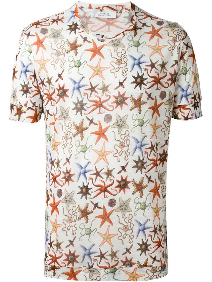 Versace Collection All-over Starfish Print T-shirt, Men's, Size: M, White, Viscose