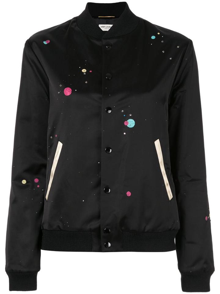 Saint Laurent Logo Printed Varsity Jacket - Black