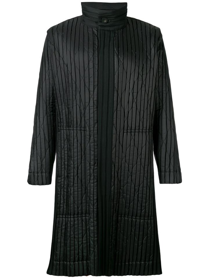 Homme Plissé Issey Miyake Pleated Funnel Neck Coat, Men's, Size: 3, Black, Polyester