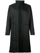 Homme Plissé Issey Miyake Pleated Funnel Neck Coat, Men's, Size: 3, Black, Polyester