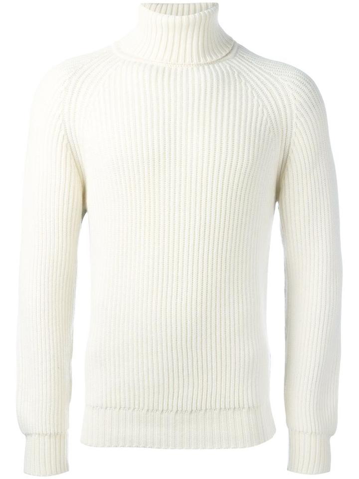Lc23 Cable Knit Turtleneck Jumper, Men's, Size: Small, White, Merino