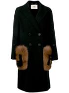 Fendi Fur Detail Overcoat - Black