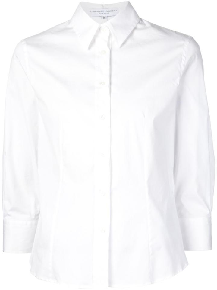Carolina Herrera 3/4 Sleeve Classic Shirt, Women's, Size: 16, White, Cotton