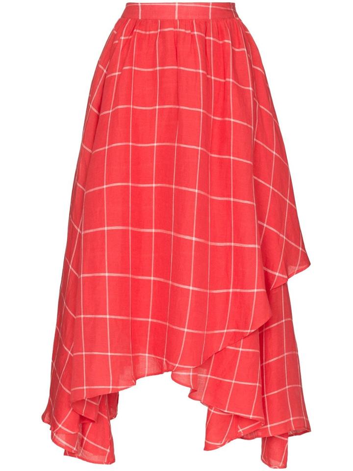 Mara Hoffman Akila Asymmetric Windowpane Check-print Skirt - Red