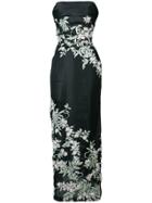 Marchesa Floral-embroidered Column Gown - Black