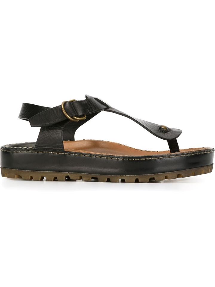 Silvano Sassetti T-bar Sandals, Women's, Size: 36, Black, Beaver Fur/leather/rubber