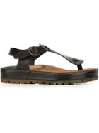 Silvano Sassetti T-bar Sandals, Women's, Size: 36, Black, Beaver Fur/leather/rubber