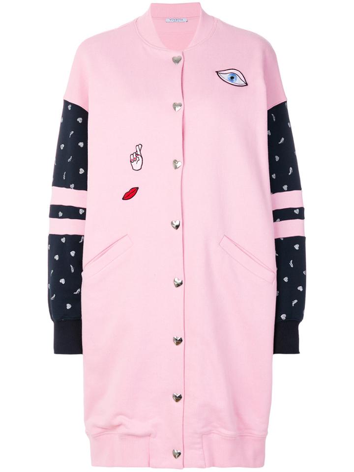Vivetta Embroidered And Panelled Long-line Bomber Coat - Pink & Purple