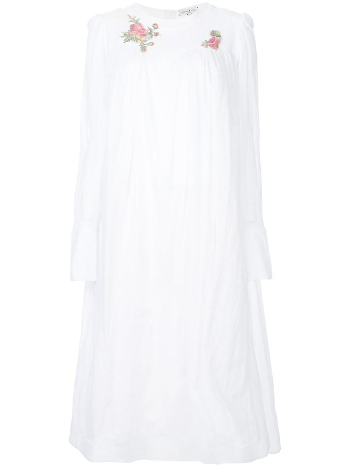 Natasha Zinko Embroidered Pleated Shirt Dress - White
