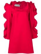 Valentino Puffed Ruffle Sleeve Cocktail Dress - Red