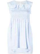 Victoria Victoria Beckham Striped Smocked Top, Women's, Size: 12, Blue, Cotton