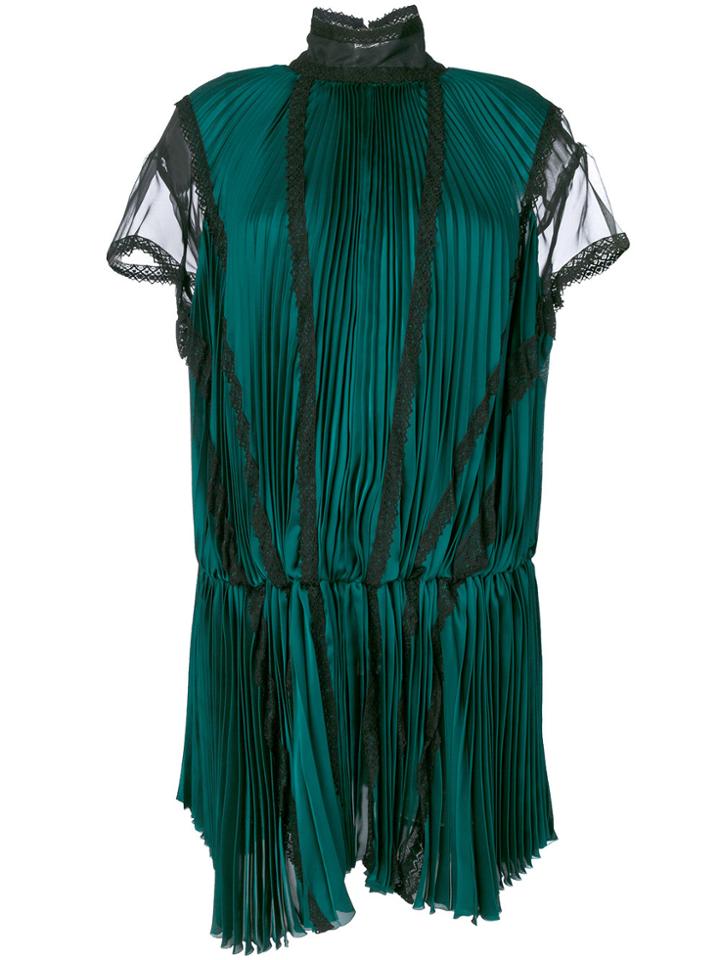 Sacai Micro Pleat Drop Waist Dress - Green